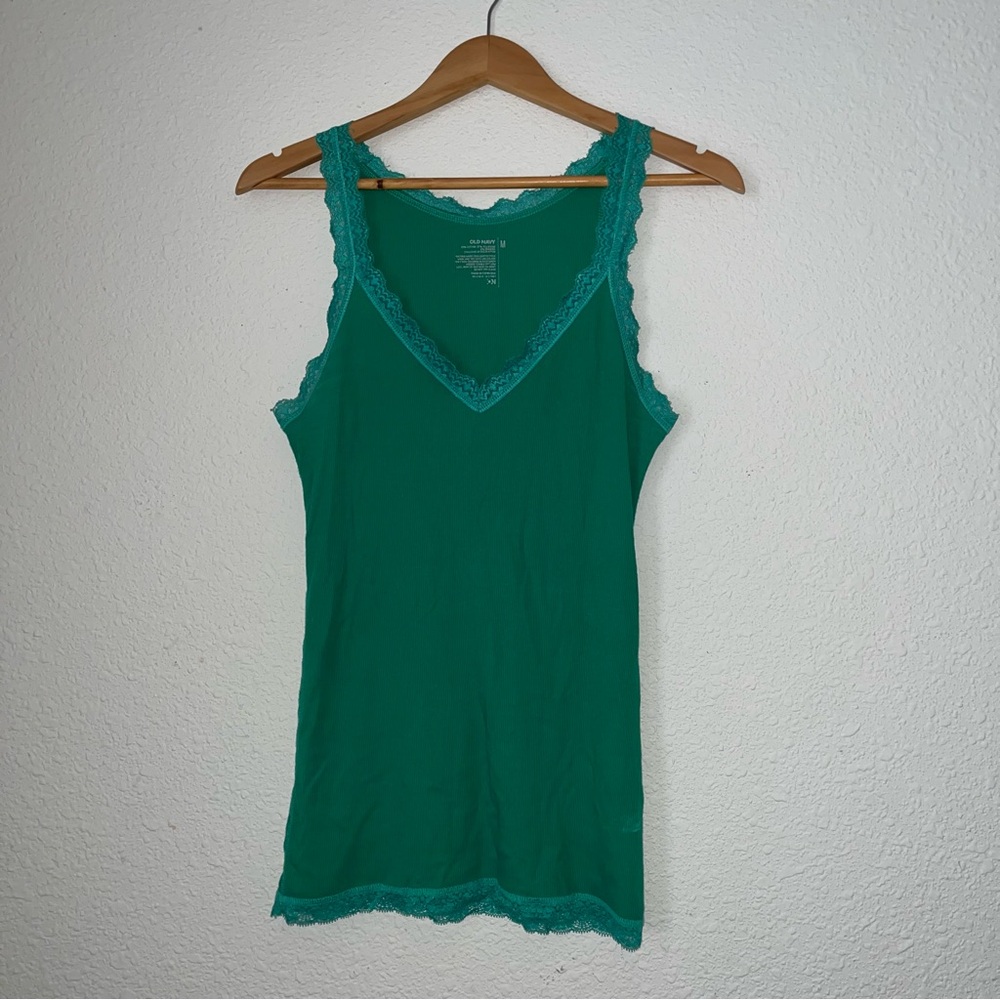 Early 2000s Y2K Old Navy Green Lace Trim Tank Top - Picture 3 of 5
